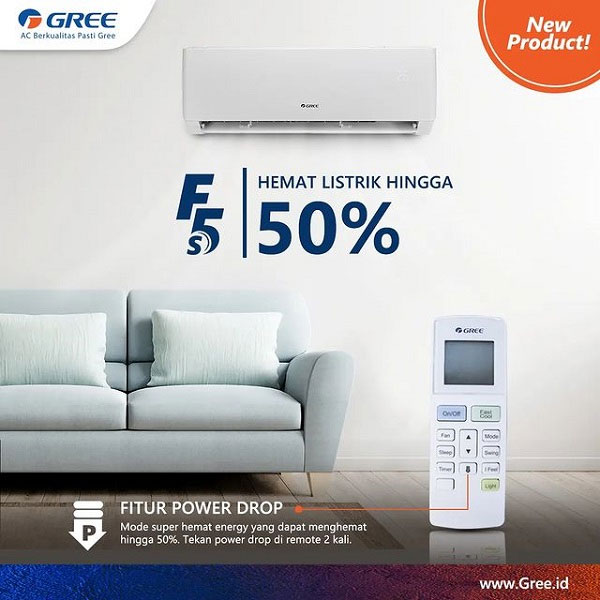 Gree AC Split ( AC Dinding ) Inverter SmartClean F5S Series 0.5 PK ( 1/2 PK ) R32 250 Watt - GWC-05F5S | GWC05F5S | 05F5S